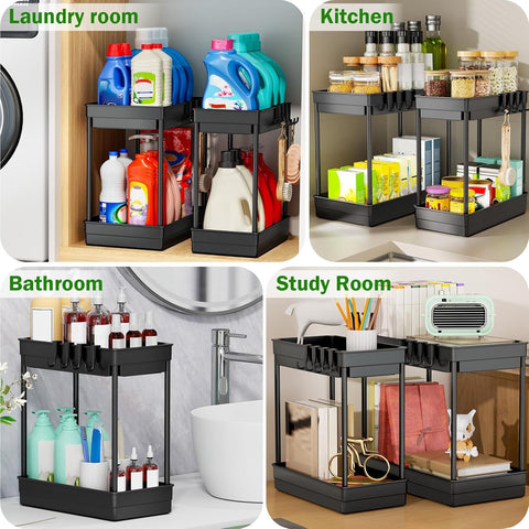 2-Tier Under Sink Organiser Set with Hooks