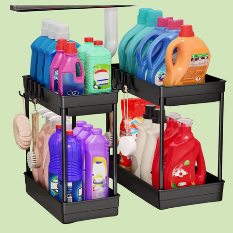 2-Tier Under Sink Organiser Set with Hooks