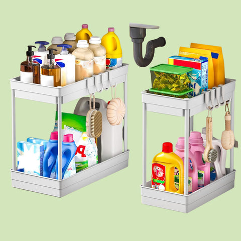 2-Tier Under Sink Organiser Set with Hooks