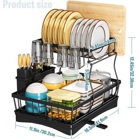 2 Tier Dish Drainer Rack with Drainboard