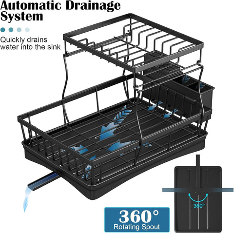 2 Tier Dish Drainer Rack with Drainboard