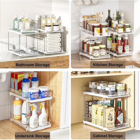 2 Tier Under Sink Pull Out Organiser – White