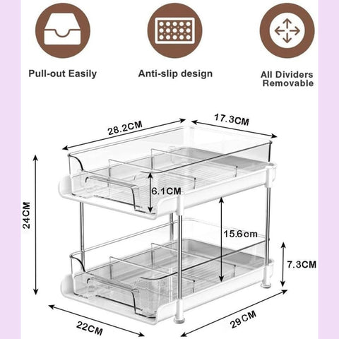 2 Tier Under Sink Pull Out Organiser – White