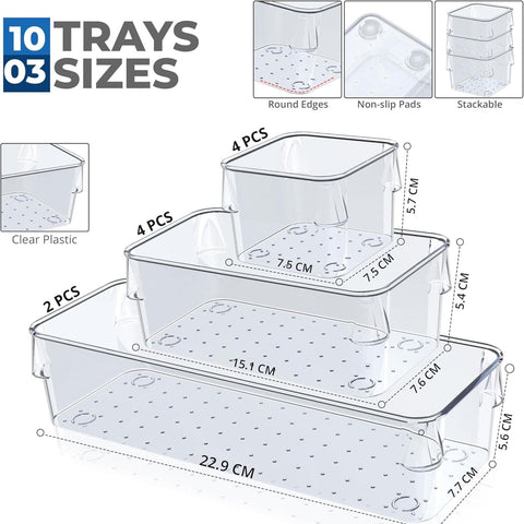 Clear Drawer Organiser Set - different sizes