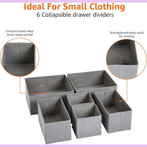 Collapsible Drawer Organiser Set – 6 Pack Grey