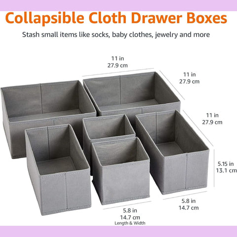Collapsible Drawer Organiser Set – 6 Pack Grey