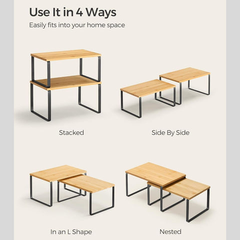 Expandable Metal & Wood Spice Rack Shelf Set