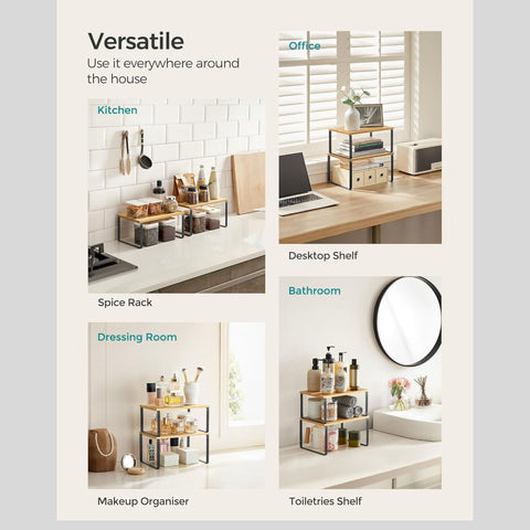 Expandable Metal & Wood Spice Rack Shelf Set