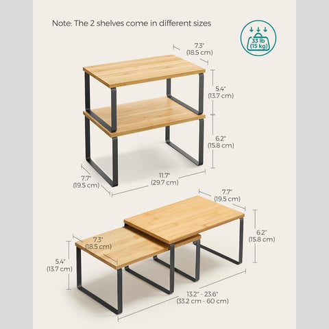 Expandable Metal & Wood Spice Rack Shelf Set
