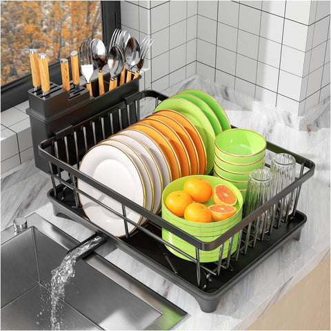 Space Saving Dish Drainer Rack with Drainboard