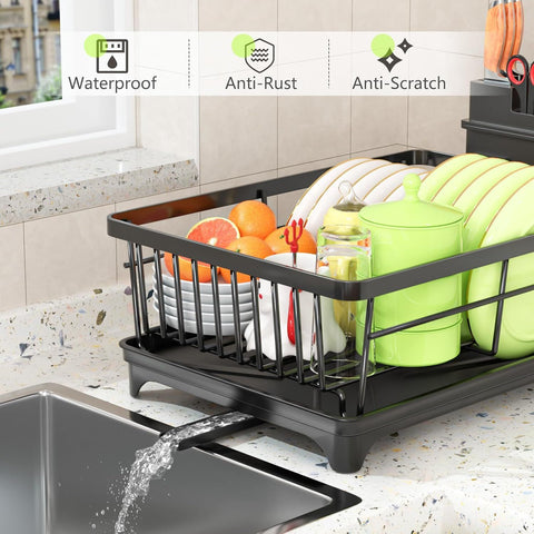 Space Saving Dish Drainer Rack with Drainboard